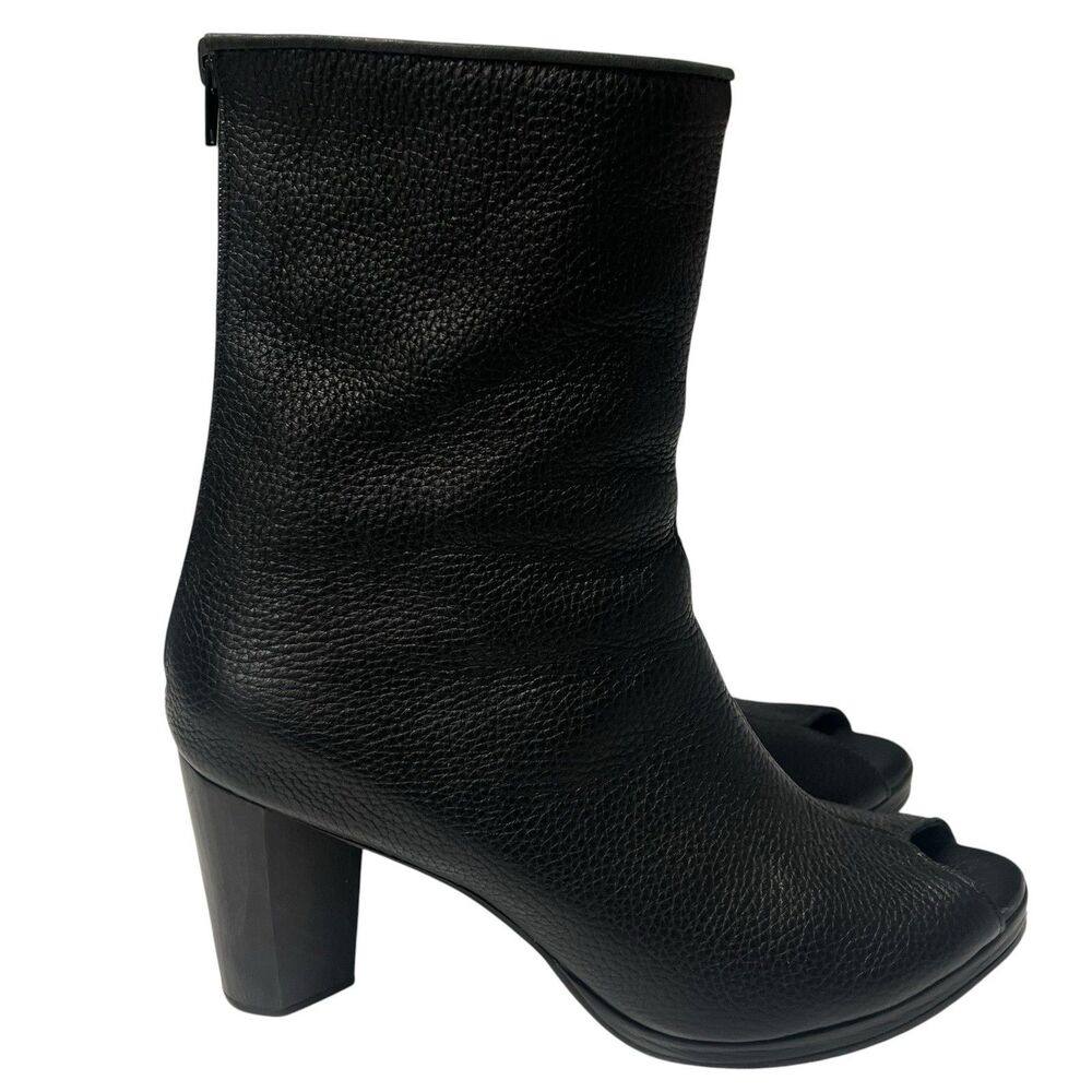 Calleen Cordero Tatiana Leather Peep-toe Boots Wood Heels Black Women’s Size 10 - Picture 10 of 10